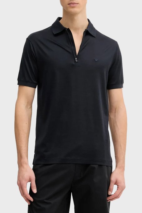 Emporio Armani Pamuklu Regular Fit Yarım Fermuarlı Erkek Polo Yaka T Shirt EM001082 AF10017 UB118 LACİVERT - Emporio Armani