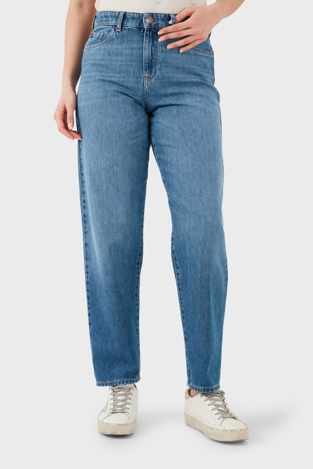 Emporio Armani Pamuklu Regular Fit Yüksek Bel Jeans Kadın Kot Pantolon EW001502 AF22225 MB003 MAVİ - Emporio Armani
