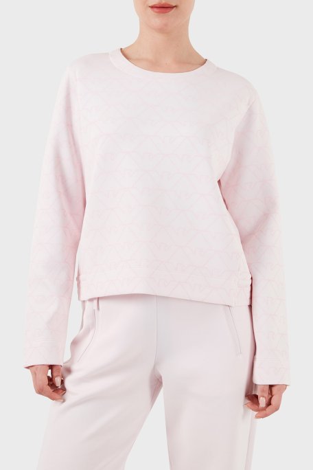 Emporio Armani Pamuklu Relaxed Fit Bisiklet Yaka Kadın Sweat 3D2M6H 1JHSZ F321 PUDRA - Emporio Armani