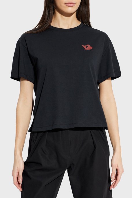 Emporio Armani Pamuklu Relaxed Fit Bisiklet Yaka Bayan T Shirt EW004385 AF12597 UC001 SİYAH - Emporio Armani