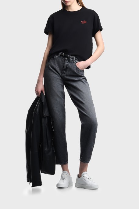 Emporio Armani Pamuklu Relaxed Fit Bisiklet Yaka Kadın T Shirt EW004385 AF12597 UC001 SİYAH - Emporio Armani (1)