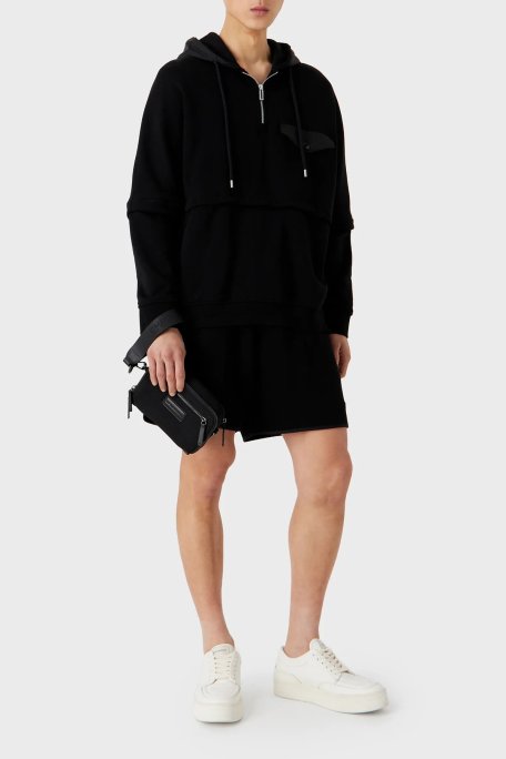 Emporio Armani Pamuklu Relaxed Fit Çıkarılabilir Kollu Kapüşonlu Erkek Sweat 6R1MBV 1JWPZ 0999 SİYAH - Emporio Armani (1)