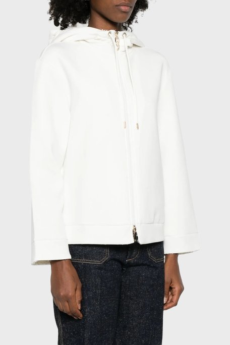 Emporio Armani Pamuklu Relaxed Fit Kapüşonlu Fermuarlı Bayan Sweat EW004213 AF10002 U0006 BEYAZ - Emporio Armani