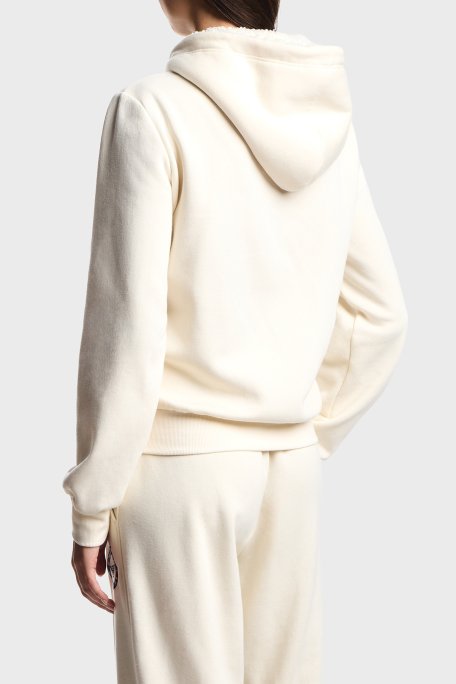 Emporio Armani Pamuklu Relaxed Fit Kapüşonlu İçi Yumuşak Tüylü Fermuarlı Kadın Sweat EW001935 AF15363 U1054 EKRU - Emporio Armani (1)