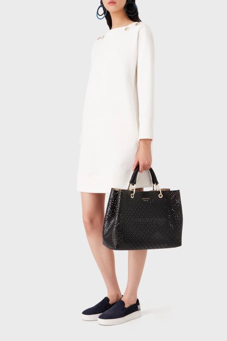 Emporio Armani Pamuklu Relaxed Fit Kare Yaka Mini Bayan Elbise 6R2A6A 1JHSZ 0101 EKRU - Emporio Armani (1)