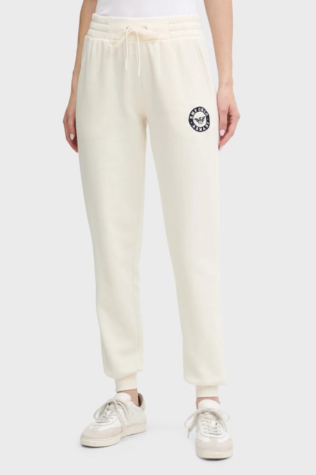 Emporio Armani Pamuklu Relaxed Fit Lastikli Paça Jogger Bayan Pantolon EW001938 AF15363 U1054 EKRU - Emporio Armani