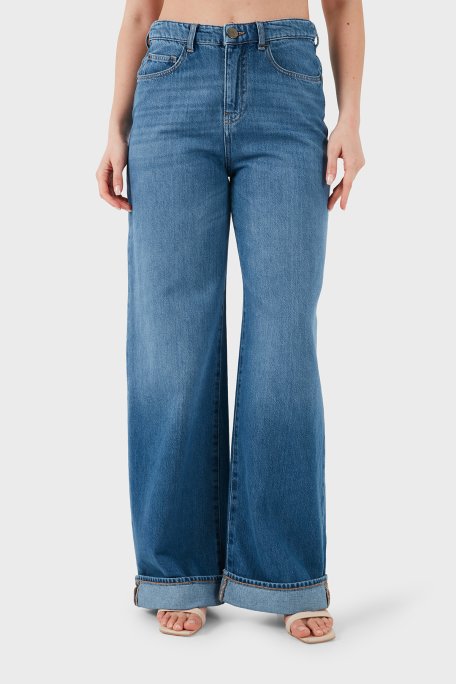 Emporio Armani Pamuklu Relaxed Fit Yüksek Bel Jeans Kadın Kot Pantolon EW000737 AF22225 MB003 LACİVERT - Emporio Armani