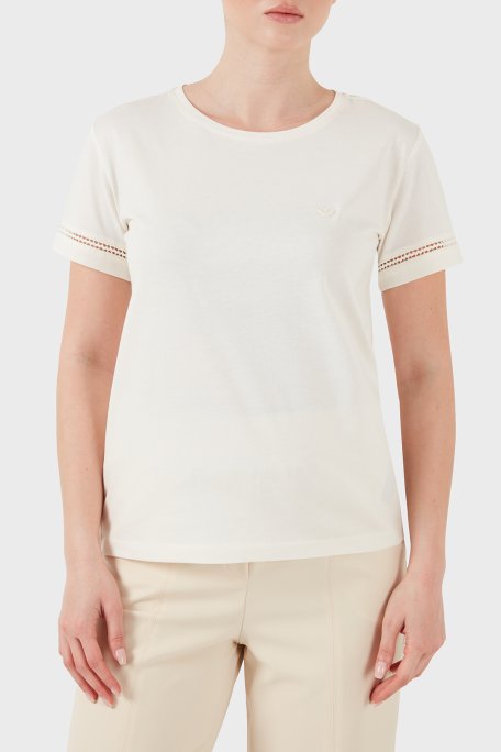 Emporio Armani Pamuklu Relaxed Fit Yuvarlak Yaka T shirt Kadın T Shirt EW003044 AF19039 U1131 BEYAZ - Emporio Armani