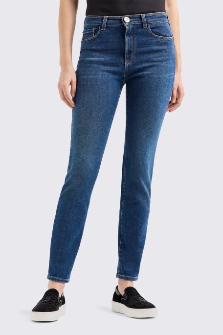 Emporio Armani Pamuklu Skinny Fit Yüksek Bel Jeans Bayan Kot Pantolon 6D2J20 2DUPZ 0942 LACİVERT - Emporio Armani