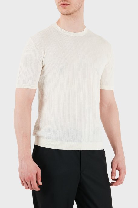 Emporio Armani Pamuklu Slim Fit Bisiklet Yaka Kısa Kollu Erkek Kazak EM004740 AF23761 U1107 EKRU - Emporio Armani