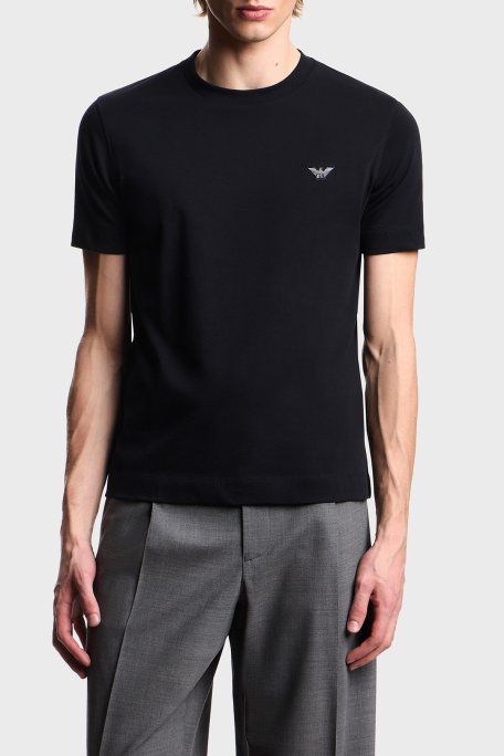 Emporio Armani Pamuklu Slim Fit Bisiklet Yaka Logolu Erkek T Shirt EM005396 AF13715 UB118 LACİVERT - Emporio Armani