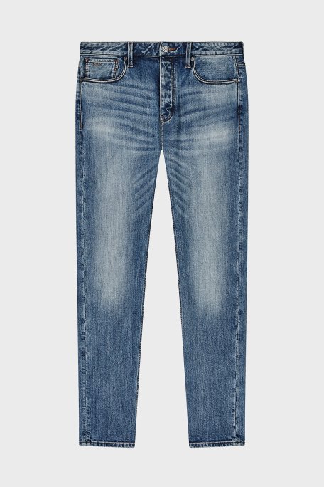 Emporio Armani Pamuklu Slim Fit Düşük Bel Düz Paça Jeans Erkek Kot Pantolon EM000668 AF22251 MB002 MAVİ - Emporio Armani