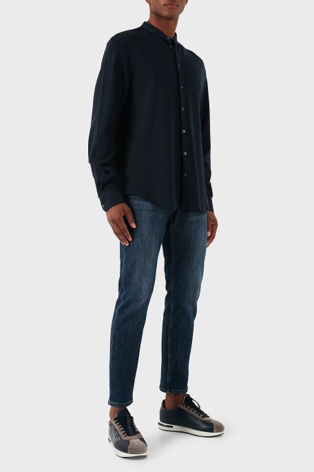 Emporio Armani Pamuklu Slim Fit Erkek Gömlek EM000204 TE11576 UB109 LACİVERT - Emporio Armani (1)