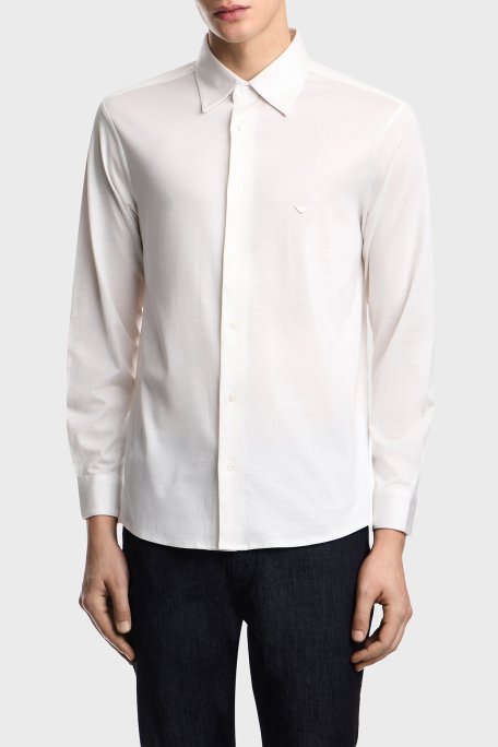 Emporio Armani Pamuklu Slim Fit Logolu Uzun Kollu Erkek Gömlek EM004604 AF10017 U0003 BEYAZ - Emporio Armani