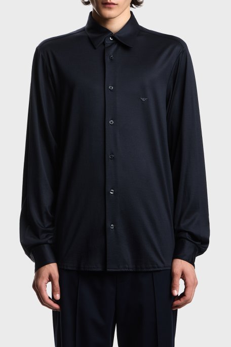 Emporio Armani Pamuklu Slim Fit Logolu Uzun Kollu Erkek Gömlek EM004604 AF10017 UB118 LACİVERT - Emporio Armani