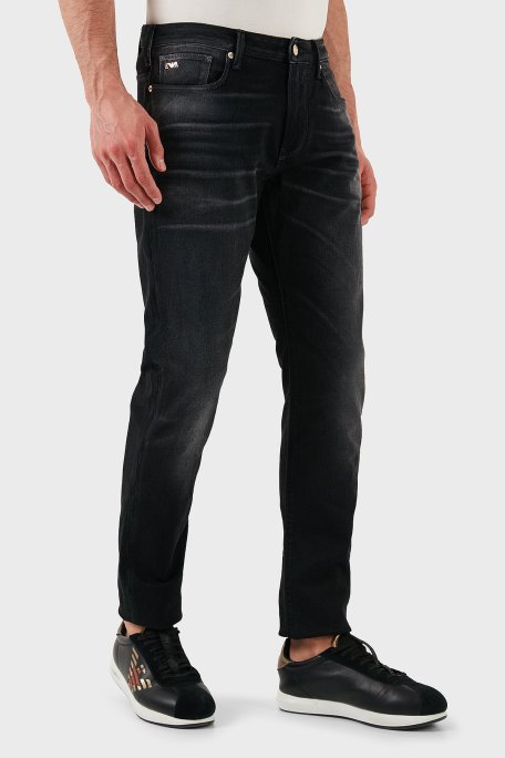 Emporio Armani Pamuklu Slim Fit Normal Bel Düz Paça Jeans Erkek Kot Pantolon EM000121 AF15101 M8001 GRİ - Emporio Armani