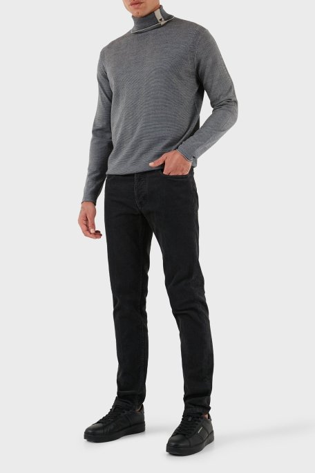 Emporio Armani Pamuklu Slim Fit Normal Bel Düz Paça Kadife Erkek Pantolon EM000668 AF19527 U8131 LACİVERT - Emporio Armani