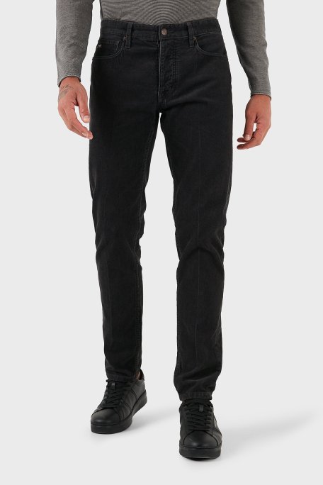 Emporio Armani Pamuklu Slim Fit Normal Bel Düz Paça Kadife Erkek Pantolon EM000668 AF19527 U8131 LACİVERT - Emporio Armani (1)