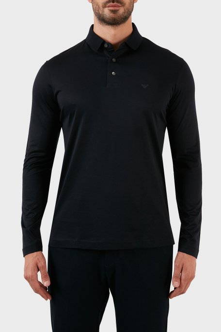 Emporio Armani Pamuklu Slim Fit Uzun Kollu Düğmeli Erkek Polo Yaka Sweat 8N1F97 1JUVZ 0920 LACİVERT - Emporio Armani