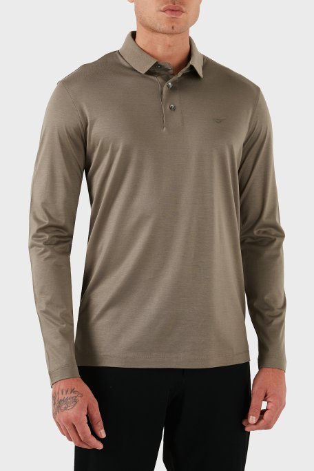 Emporio Armani Pamuklu Slim Fit Uzun Kollu Düğmeli Erkek Polo Yaka Sweat 8N1F97 1JUVZ U6189 BEJ - Emporio Armani