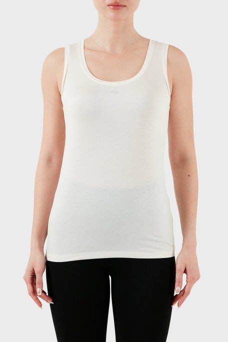 Emporio Armani Pamuklu Slim Fit Yuvarlak Yaka Logolu Bayan Top EW000407 AF10889 U1131 BEYAZ - Emporio Armani