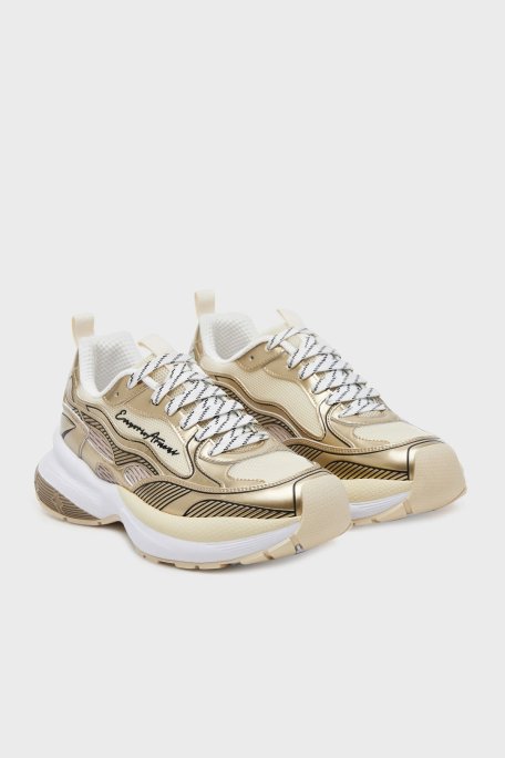 Emporio Armani Parlak Görünümlü Logolu Hakiki Deri Kalın Taban Bayan Ayakkabı X3X238 XR388 00194 GOLD - Emporio Armani (1)