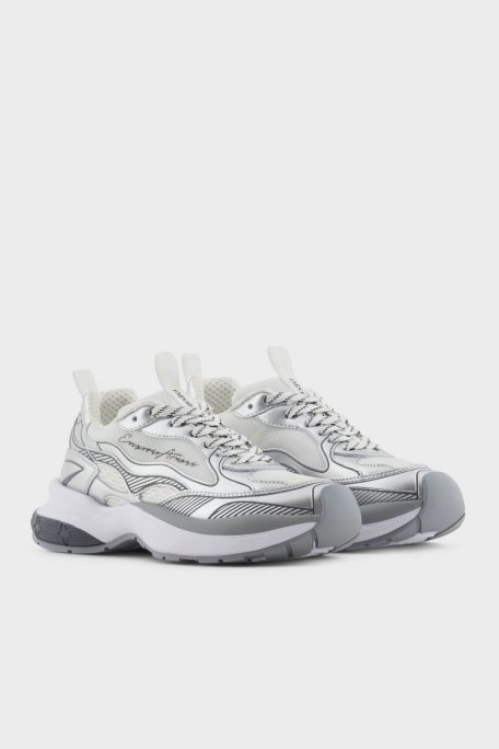 Emporio Armani Parlak Görünümlü Logolu Hakiki Deri Kalın Taban Bayan Ayakkabı X3X238 XR388 00520 GÜMÜŞ - Emporio Armani (1)