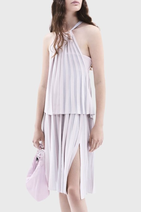 Emporio Armani Pileli Boyundan Bağlamalı Bayan Top 3D2KT3 2M18Z 0327 PUDRA - Emporio Armani