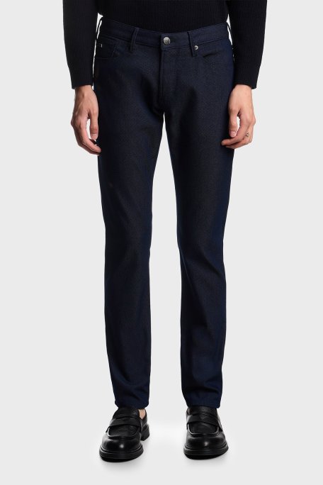 Emporio Armani Puantiyeli Streç Pamuklu Slim Fit Düşük Bel Dar Paça Jeans Erkek Kot Pantolon EM000121 AF14124 FB021 LACİVERT - Emporio Armani