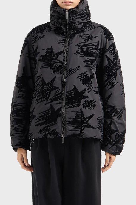 Emporio Armani Regular Fit Baskılı Dik Yaka Şişme Kadın Mont 6D2B87 2NFQZ 0999 SİYAH - Emporio Armani