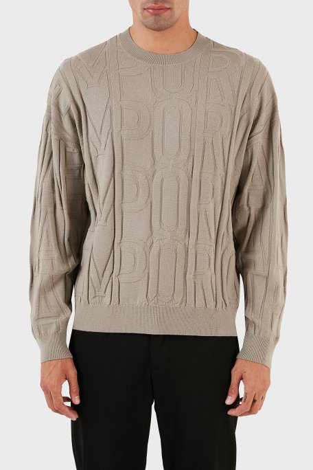 Emporio Armani Regular Fit Bisiklet Yaka % 100 Yün Erkek Kazak 6R1MX4 1MFVZ F624 GRİ - Emporio Armani