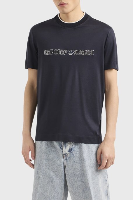 Emporio Armani Regular Fit Bisiklet Yaka Jarse Erkek T Shirt 3D1TD4 1JUVZ 09R0 LACİVERT - Emporio Armani