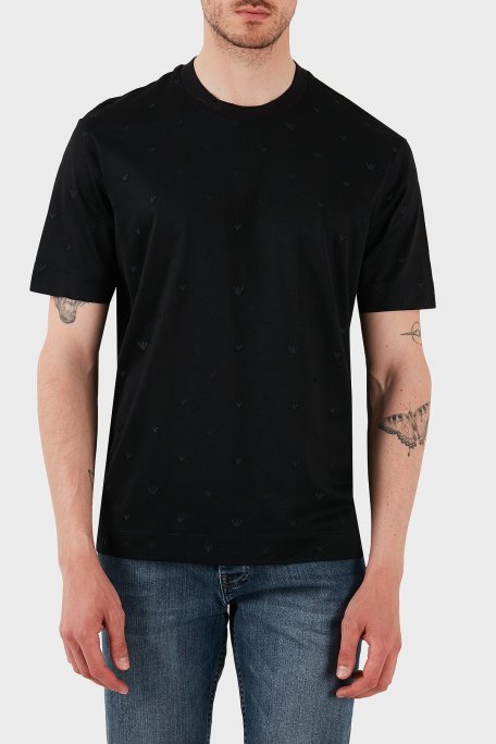 Emporio Armani Regular Fit Bisiklet Yaka Tamamı Logolu Erkek T Shirt EM001400 AF10017 FC185 SİYAH - Emporio Armani (1)