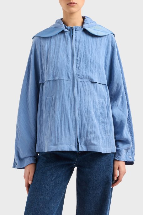 Emporio Armani Regular Fit Çıkarılabilir Kapüşonlu Cupra Bayan Ceket EW000642 AF12644 U9324 MAVİ - Emporio Armani