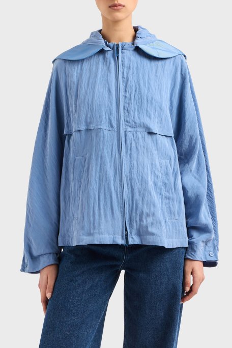 Emporio Armani Regular Fit Çıkarılabilir Kapüşonlu Cupra Kadın Ceket EW000642 AF12644 U9324 MAVİ - Emporio Armani