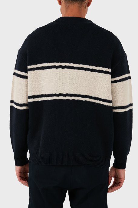 Emporio Armani Regular Fit Çizgili Logolu Yünlü Örme Erkek Hırka EM002310 AF19440 MB343 LACİVERT - Emporio Armani (1)