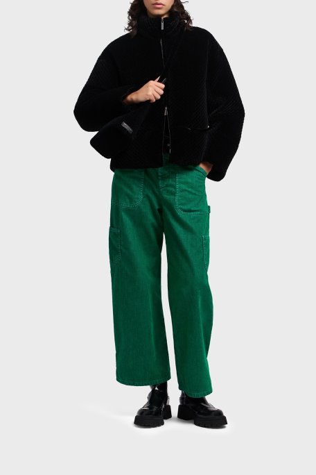 Emporio Armani Regular Fit Dik Yaka Efektli Kadife Kadın Mont EW001464 AF14361 UC001 SİYAH - Emporio Armani (1)