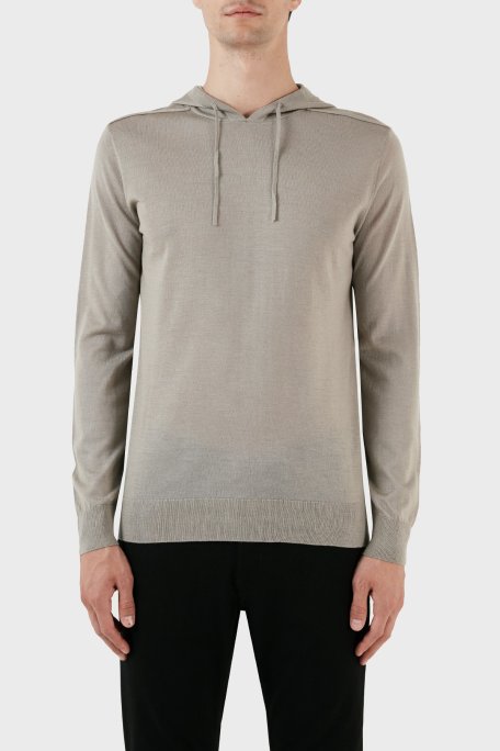 Emporio Armani Regular Fit Kapüşonlu Yün Karışımlı Triko Erkek Kazak 8N1MUW 1MJWZ 0643 VİZON - Emporio Armani