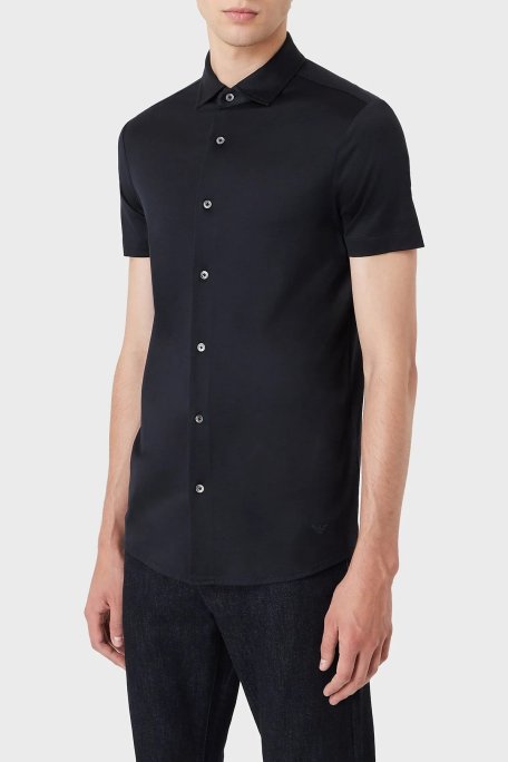 Emporio Armani Regular Fit Kısa Kol Pamuklu Erkek Gömlek 8N1CG0 1JUVZ 0920 LACİVERT - Emporio Armani