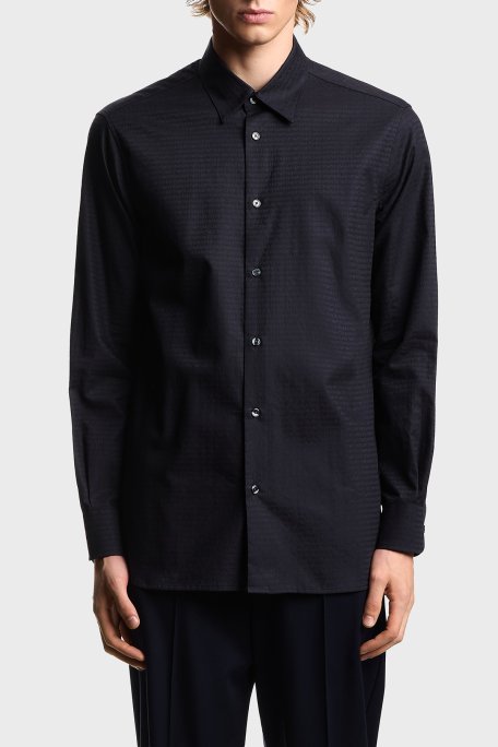 Emporio Armani Regular Fit Klasik Yaka Uzun Kollu Erkek Gömlek EM001537 AF18123 FB319 LACİVERT - Emporio Armani