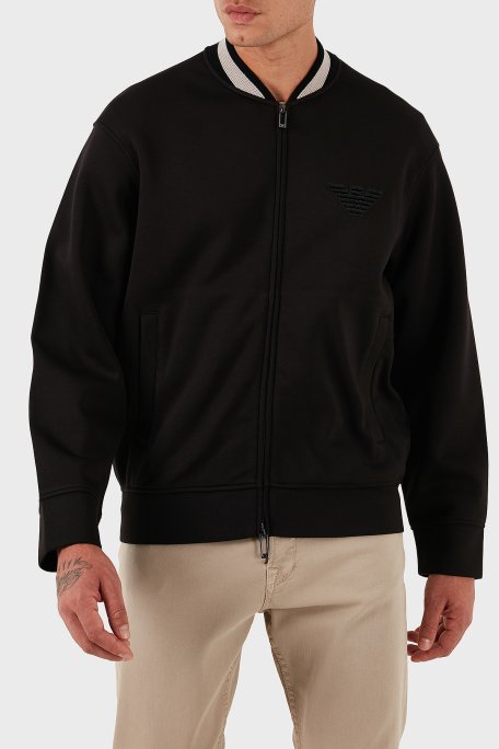 Emporio Armani Regular Fit Kolej Yaka Fermuarlı Logolu Erkek Sweat EM002877 AF17545 UC001 SİYAH - Emporio Armani