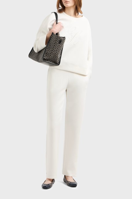 Emporio Armani Regular Fit Lastikli Bel Düz Paça Kadın Pantolon EW000484 AF10002 U0006 BEYAZ - Emporio Armani