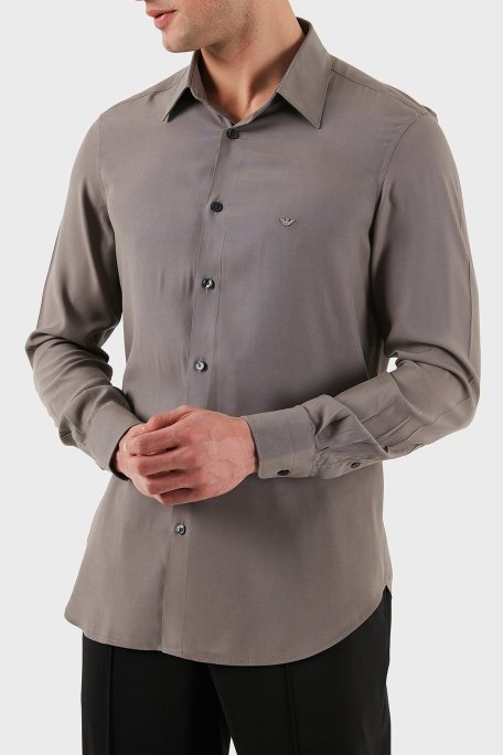 Emporio Armani Regular Fit Logolu Erkek Gömlek EM001537 AF14214 U6107 VİZON - Emporio Armani
