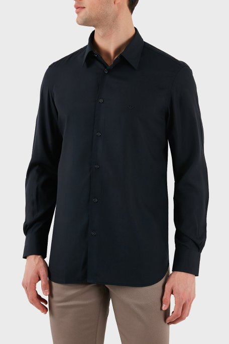 Emporio Armani Regular Fit Logolu Erkek Gömlek EM001537 AF14214 UB118 LACİVERT - Emporio Armani