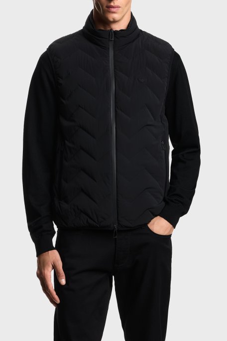 Emporio Armani Regular Fit Logolu Kapitoneli Dik Yaka Şişme Erkek Yelek EM004946 AF18499 UC001 SİYAH - Emporio Armani