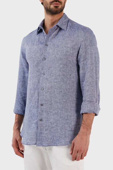 Emporio Armani Regular Fit Uzun Kollu Keten Erkek Gömlek D41SM0 D10F9 919 LACİVERT - Emporio Armani (1)