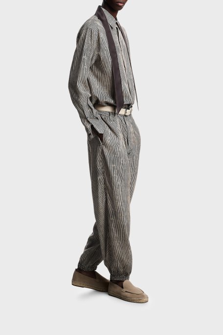 Emporio Armani Relaxed Fit Baskılı Uzun Kollu Erkek Gömlek EM004178 AF14214 F1183 SİYAH BEJ - Emporio Armani