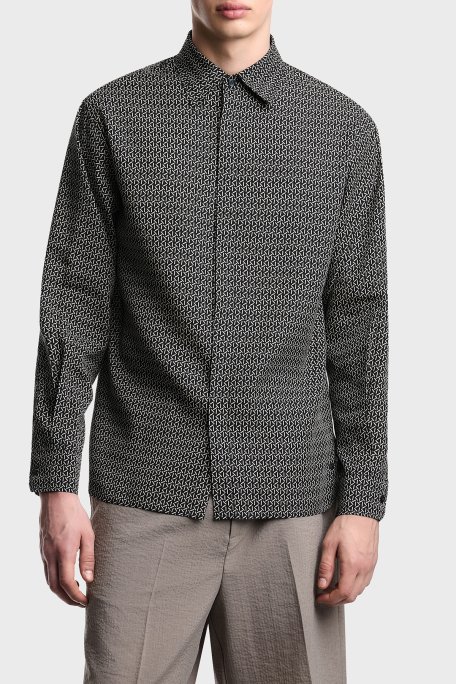 Emporio Armani Relaxed Fit Baskılı Uzun Kollu Erkek Gömlek EM004178 AF14214 FB459 SİYAH - Emporio Armani