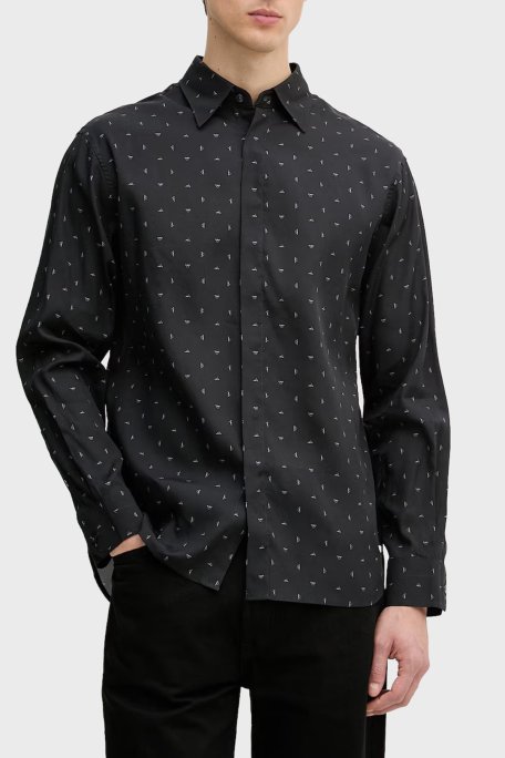 Emporio Armani Relaxed Fit Baskılı Uzun Kollu Erkek Gömlek EM004178 AF14214 FB471 SİYAH - Emporio Armani