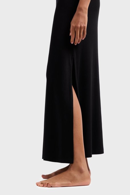 Emporio Armani Relaxed Fit Bisiklet Yaka Yırtmaçlı Midi Boy Bayan Plaj Elbisesi EW000784 AF12192 UC001 SİYAH - Emporio Armani (1)